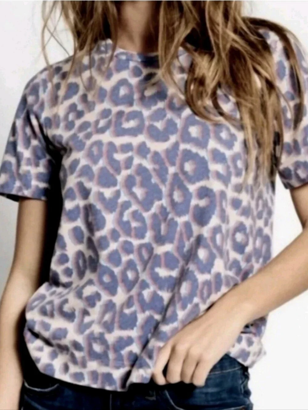 Sol Angeles x Anthropolgie Leopard Print Tee T-Shirt  Size Medium Crewneck Boho
